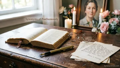 Synonyms of Posthumously